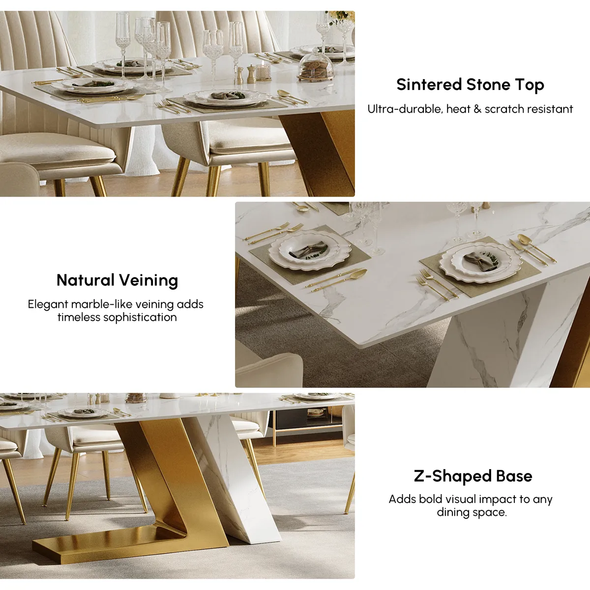 Modern 63" Rectangle Faux Marble Dining Table with 4 Chairs — image 16