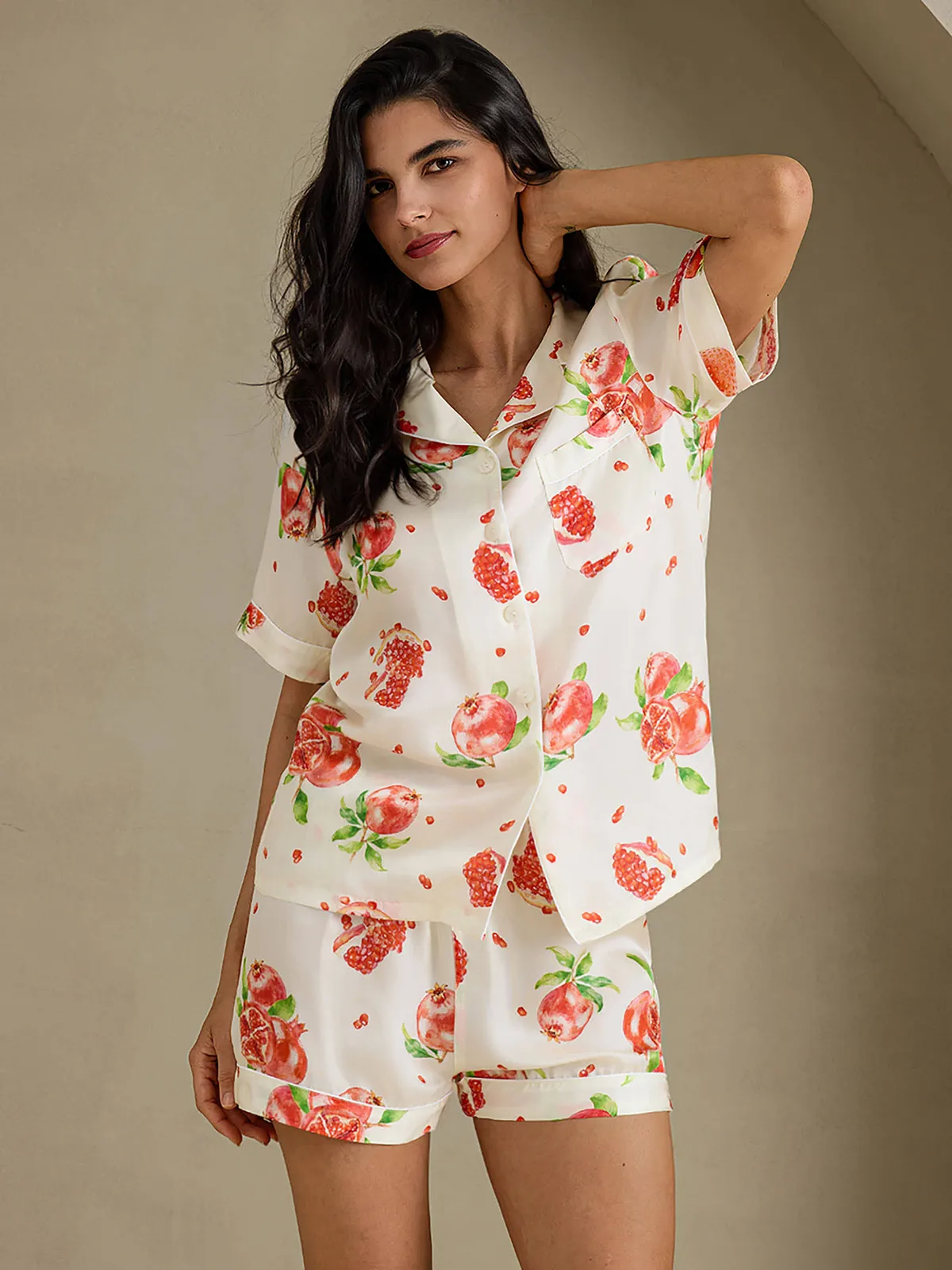 100% Mulberry Silk Women's Pomegranate Print Short Sleeve Pajama Set — image 4
