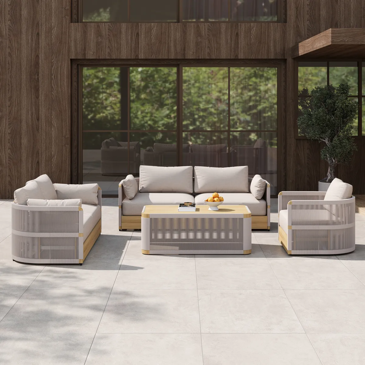 Costra Modern Aluminum & Rope Outdoor Swivel Sofa Set with Coffee Table & Cover — image 23