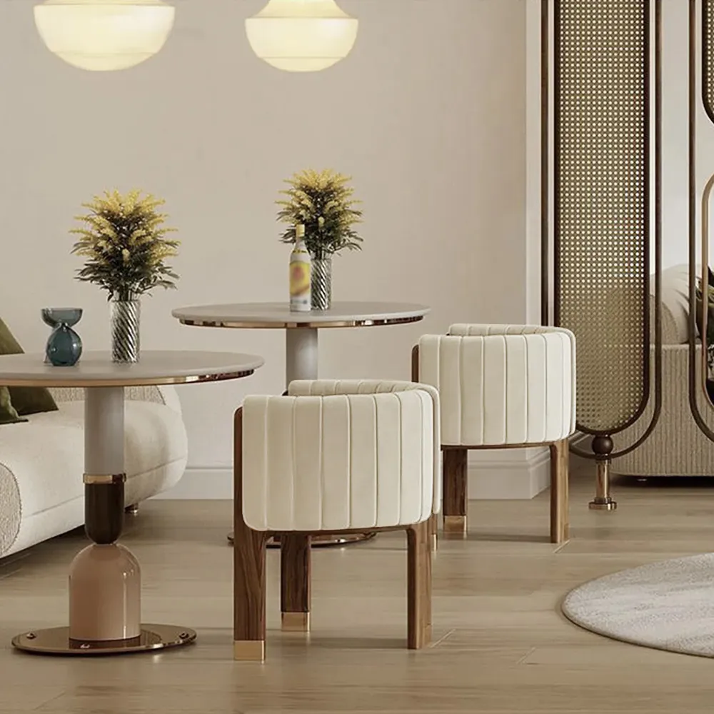 Modern Wood Accent Chair Beige Velvet Upholstered Arm Chair — image 22