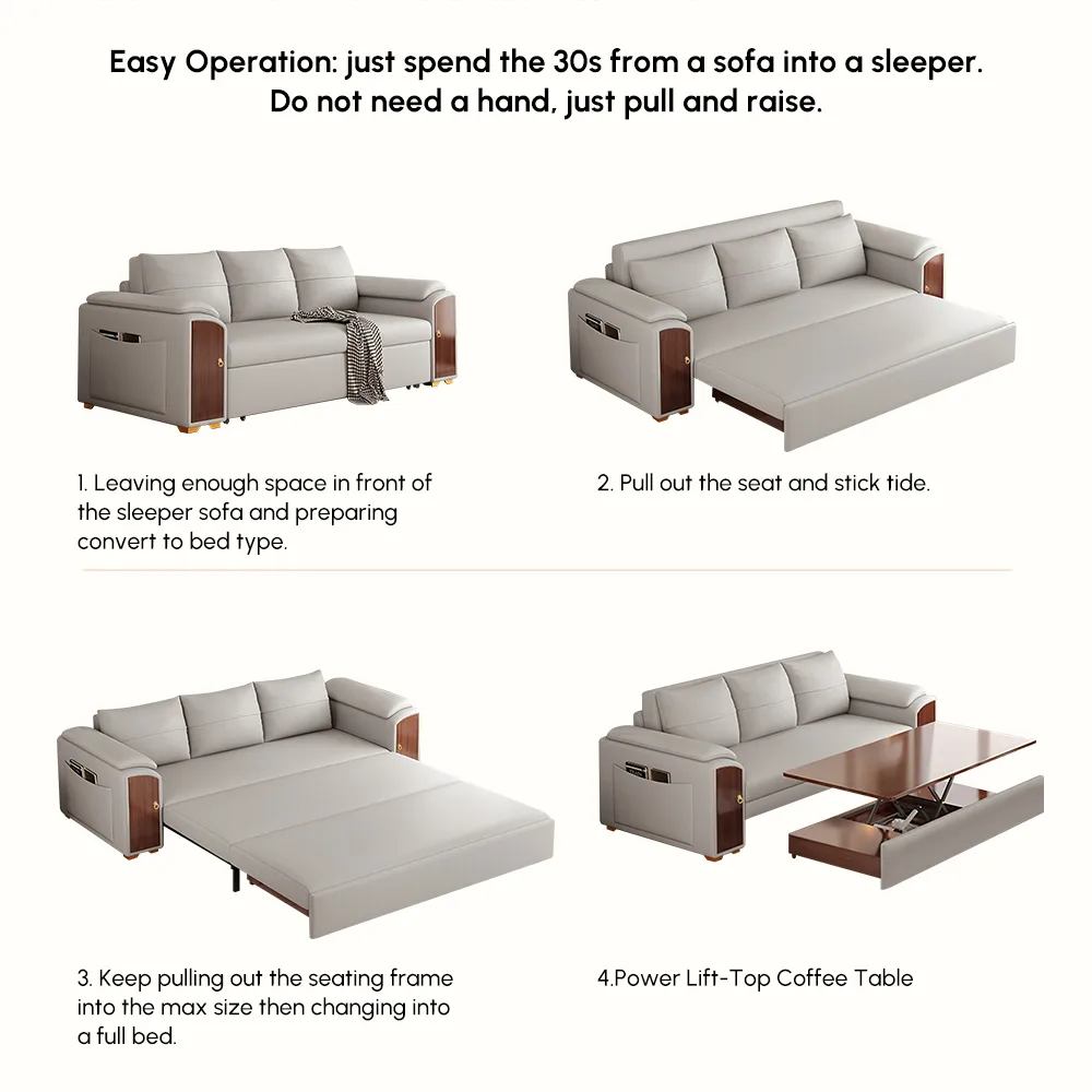 94.5" Pull Out Sofa Bed Convertible Sleeper with Lift-top Coffee Table — image 9
