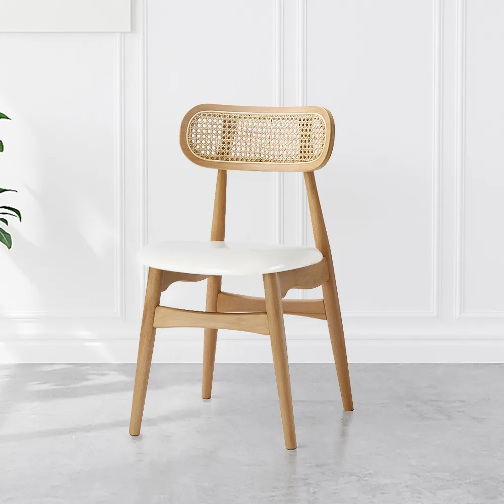 Dining Table Set Round Small Dining Table & 2-Piece Natural Rattan Upholstered Dining Chairs — image 9