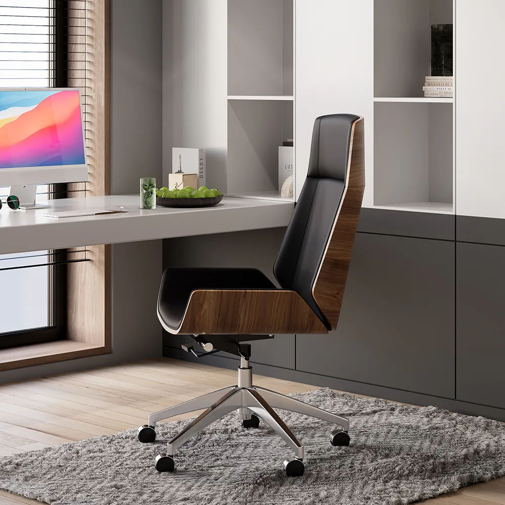L-shaped Modern Executive Desk & Reclining Leather Office Desk Chair High Back — image 9