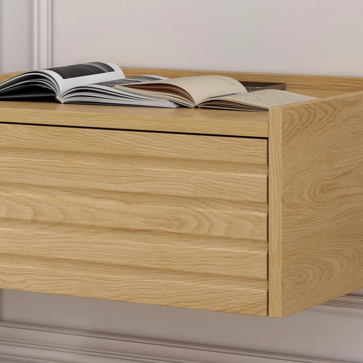 Wooden Floating Nightstand Modern Bedside Table with Charging Station — image 6