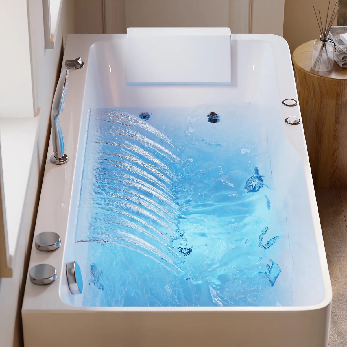 59" Whirlpool Bathtub with Thermostatic Control & Massage Jets & LED Lighting — image 5