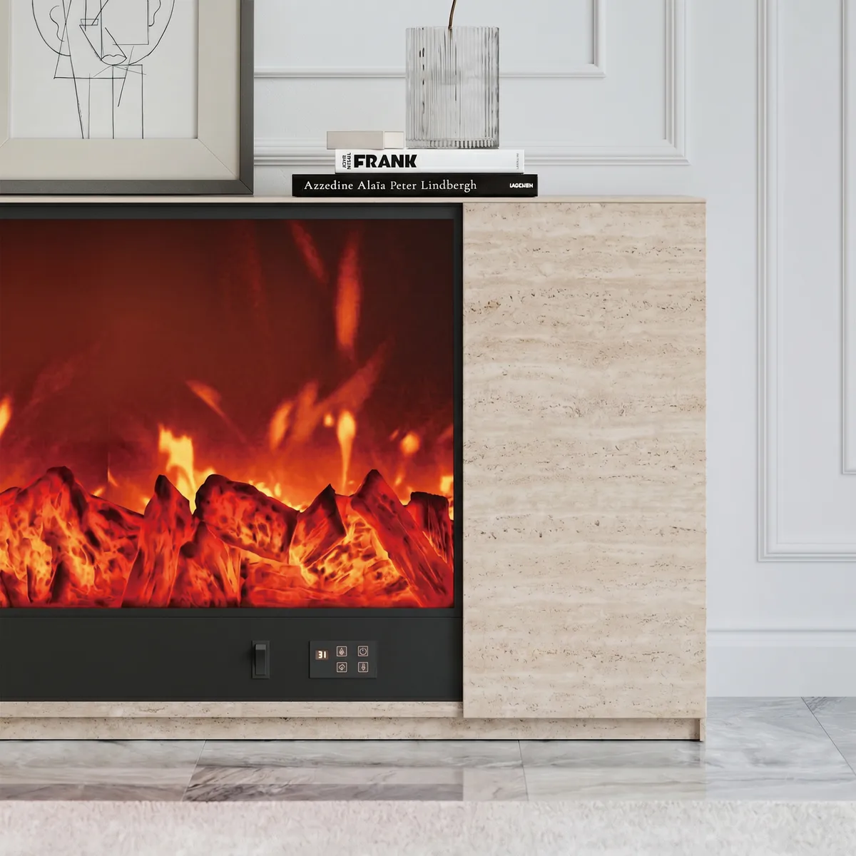 71" Sintered Stone Electric Fireplace TV Stand with Remote Control — image 8