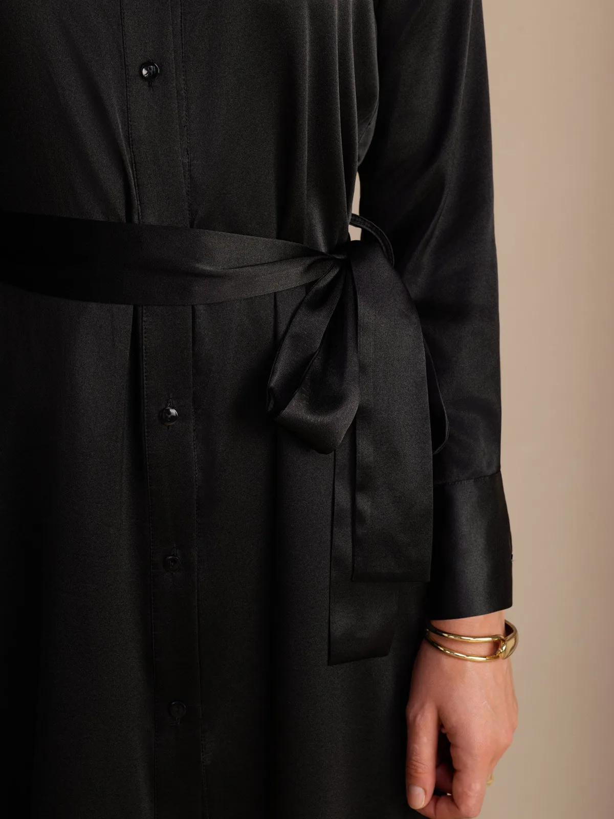 19Momme Silk Long Sleeve Belted Shirt Dress With Side Pockets — image 3
