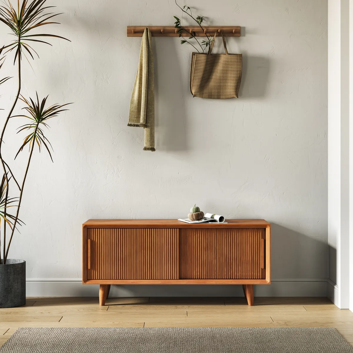 47.2" Solid Rubberwood Natural Entryway Bench with Storage — image 6