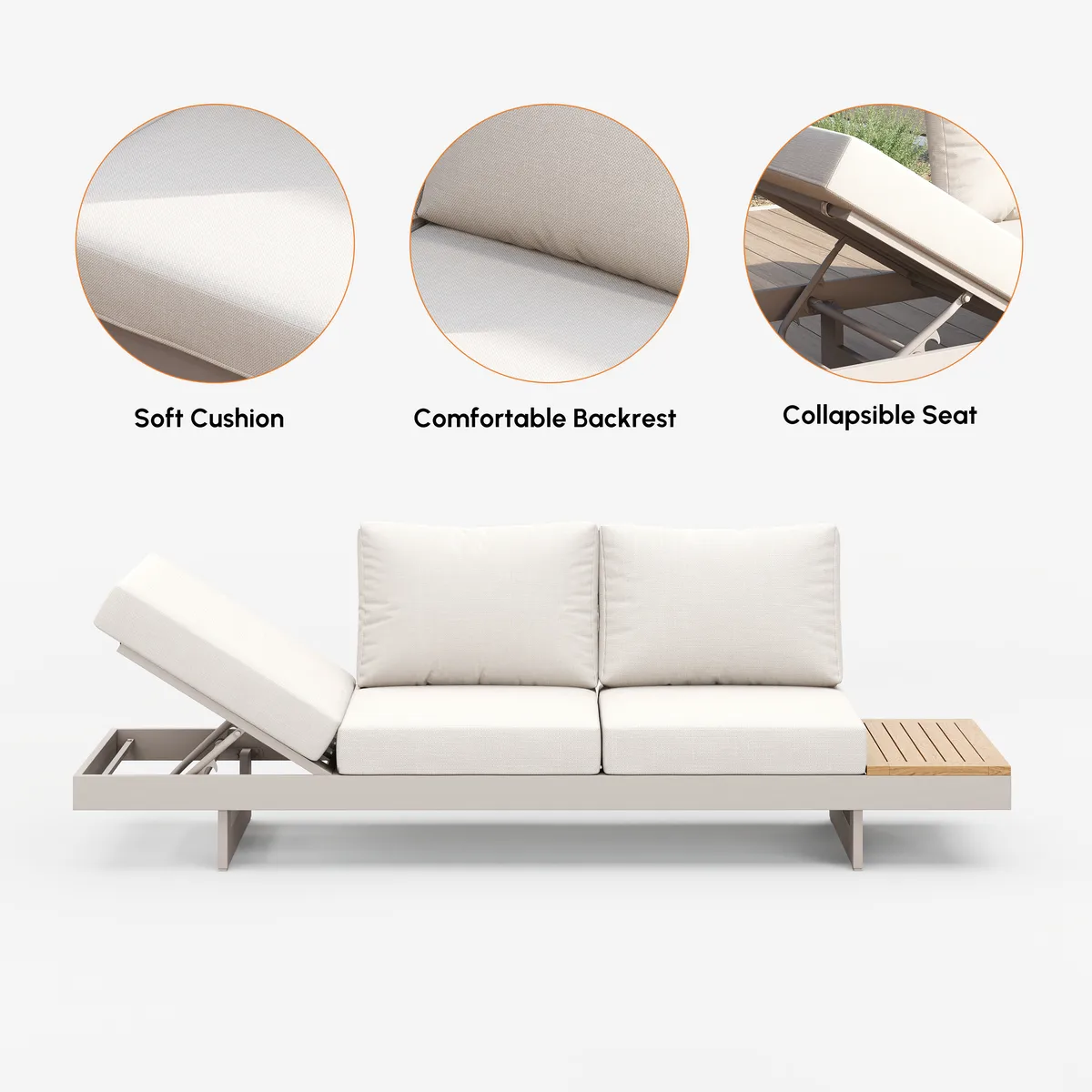 Tevara 7-Piece Outdoor Teak & Aluminum Modular Sofa Set for 6 with Ivory Cover — image 29
