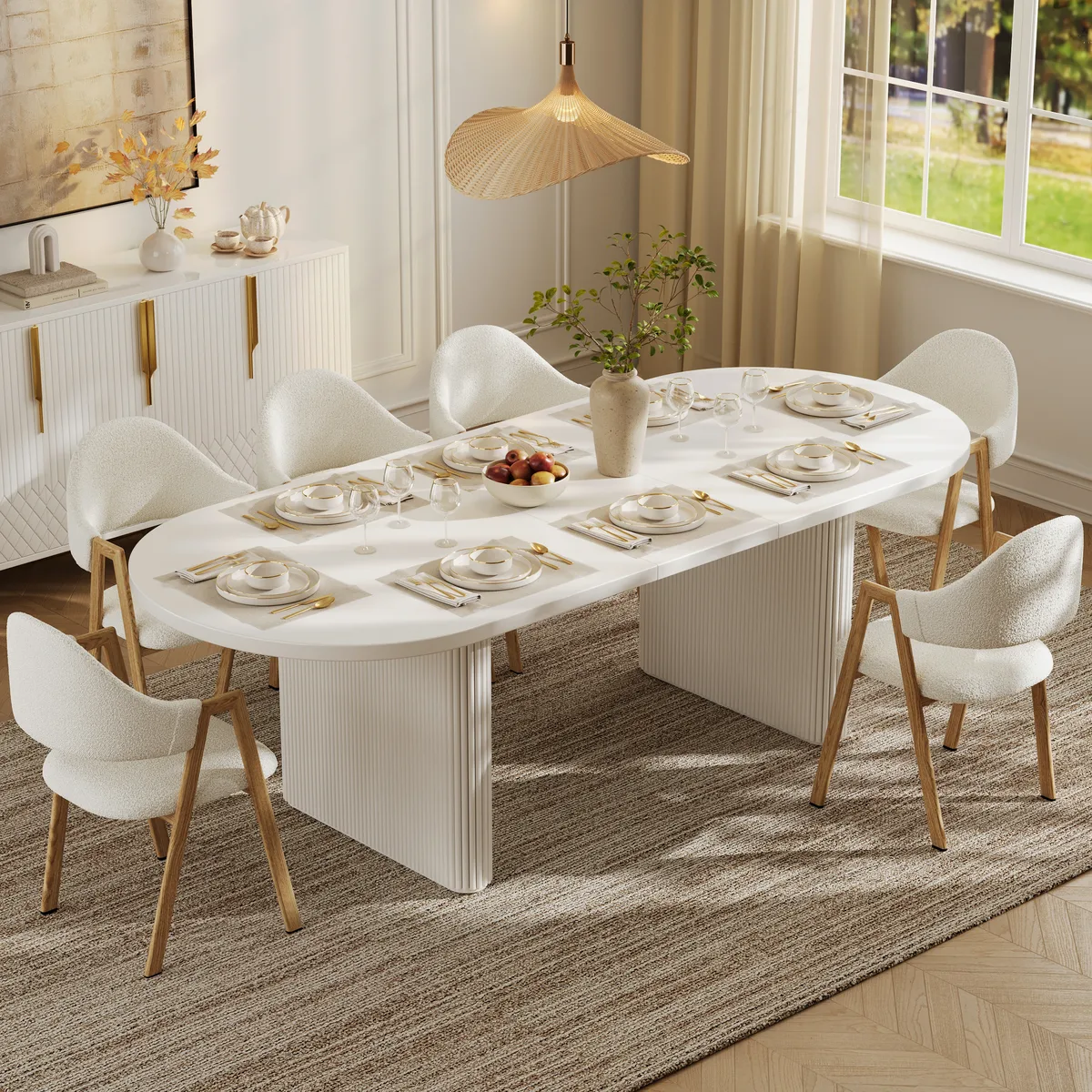 Japandi 79"-94" Oval Extendable Black Dining Table Butterfly Leaf 6-8 Seater — image 22