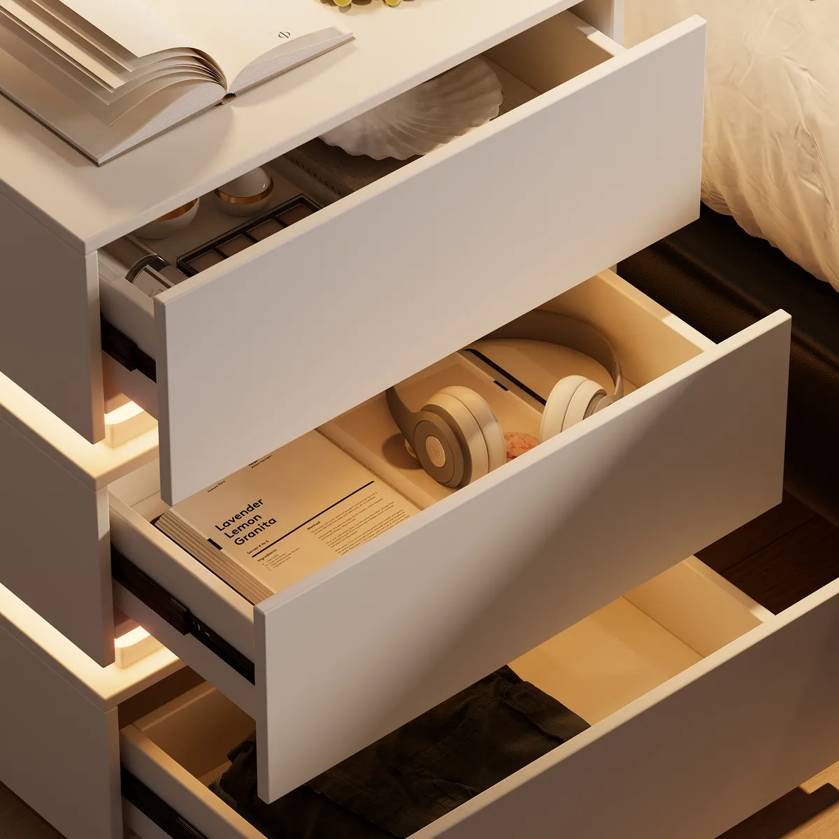 Smart 3-Drawer Nightstand with Charging Station Bedside Table with Light — image 19