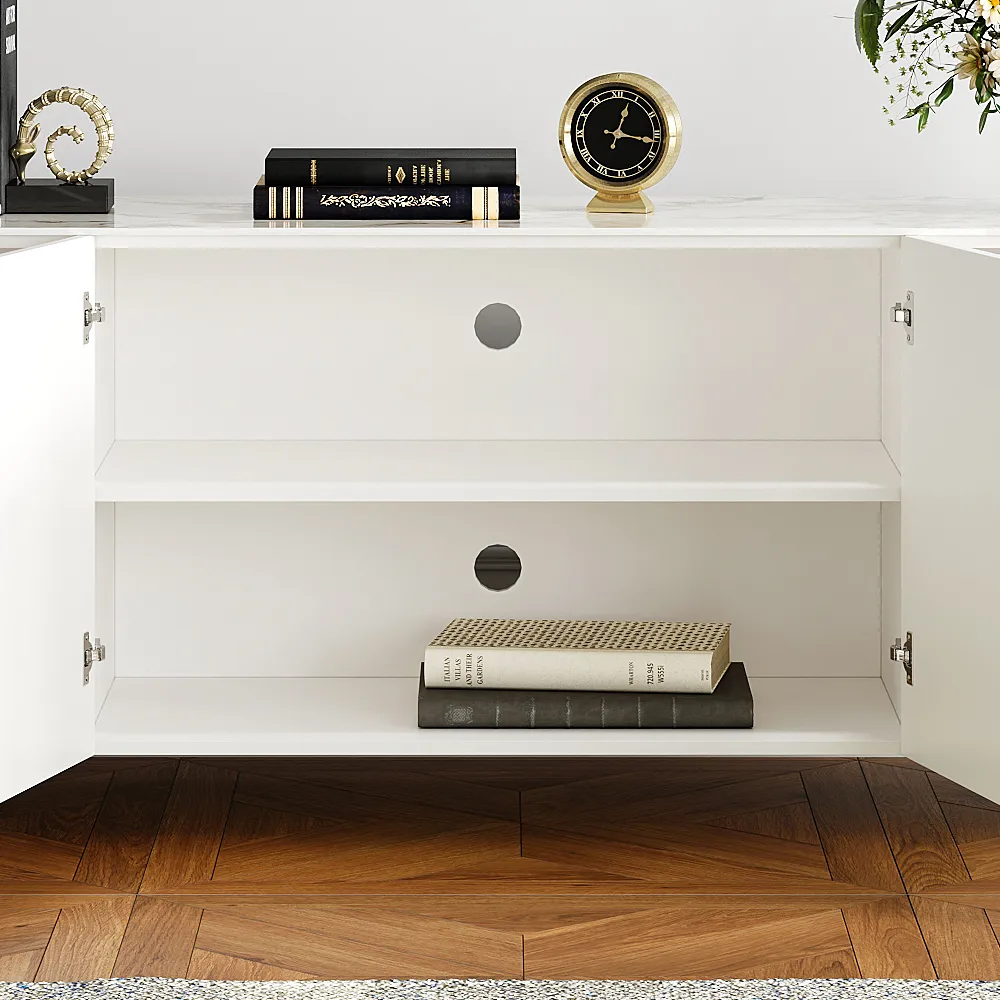 78.7" Stone Top Beige & Gold TV Stand with 4 Doors and Storage — image 10