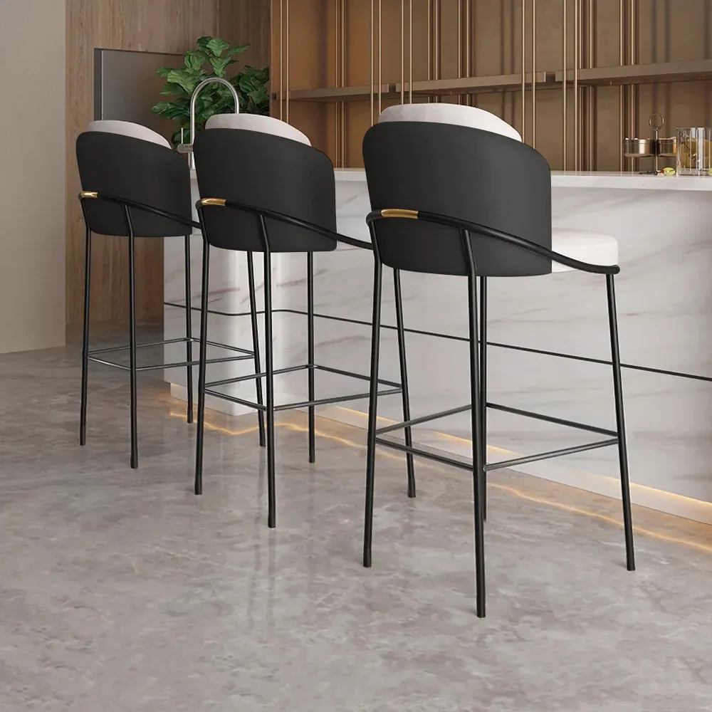 Modern PU Leather Counter Stool Black with Back & Footrest — image 9