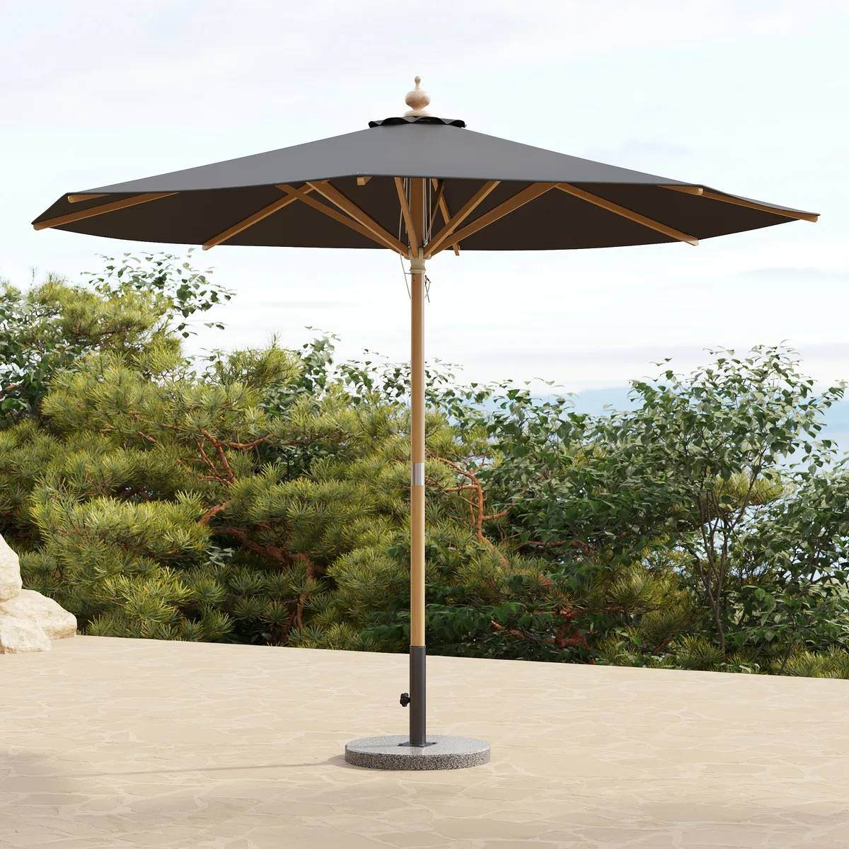 Tevara 10 ft. Patio Center Pole Umbrella with Marble Stand Outdoor Sun Umbrella for Pool / Beach — image 2