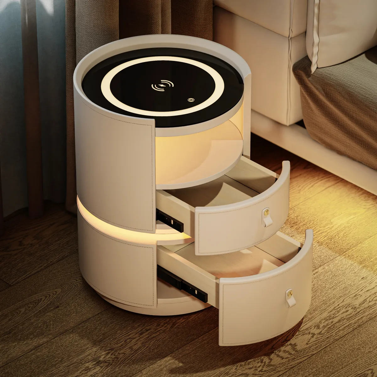 Modern Saddle Leather Smart LED Nightstand — image 12