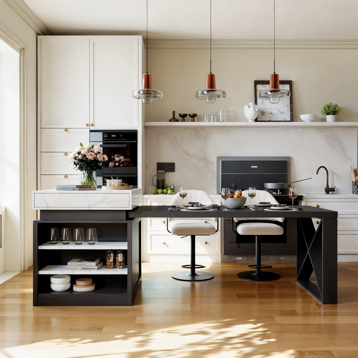 73"-93" Extendable White&Black Kitchen Island with Storage Kitchen Cabinet — image 14