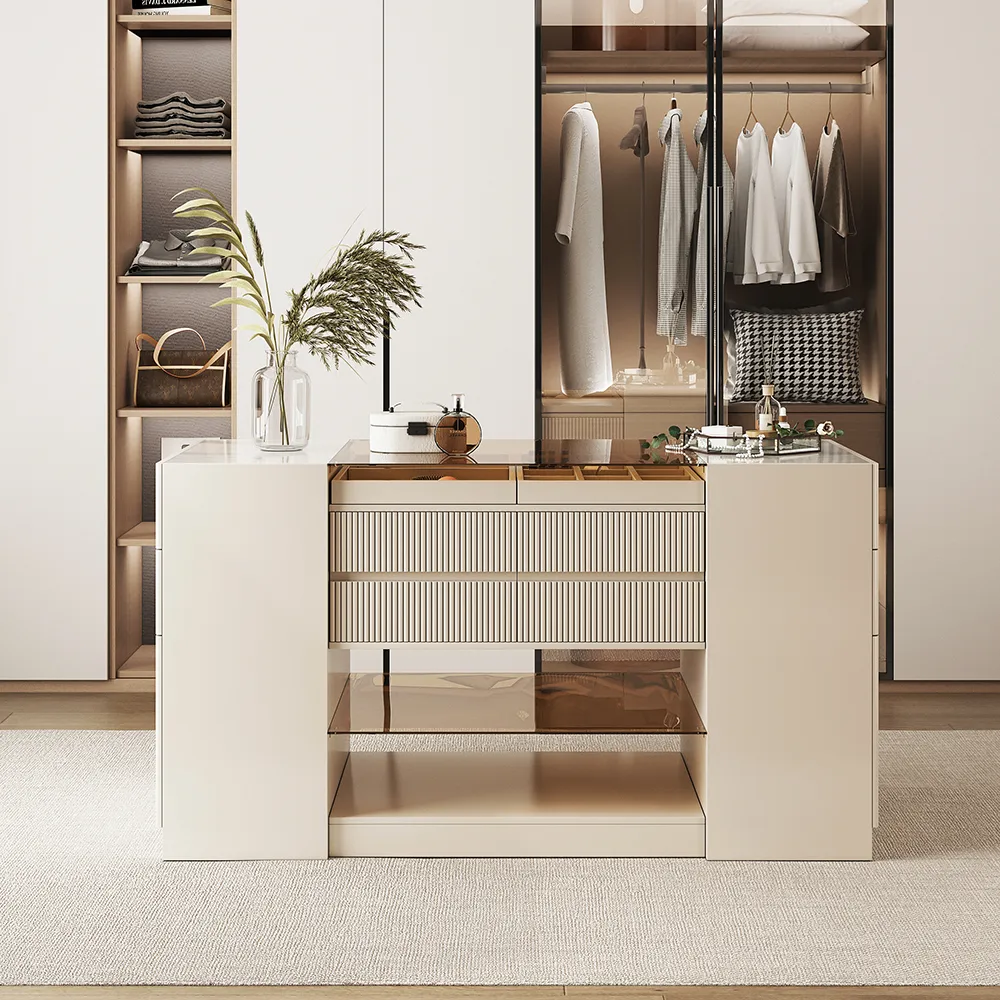 60" Glass Top Walnut Dresser Walk-in Closet Island with Jewelry Storage — image 23