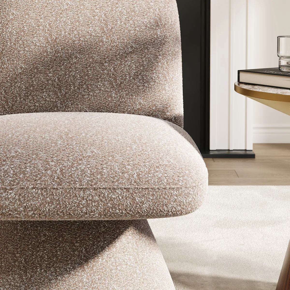 18" Modern Orange Boucle Swivel Accent Chair Sculptural L-Shaped Slipper Lounge Chair — image 6