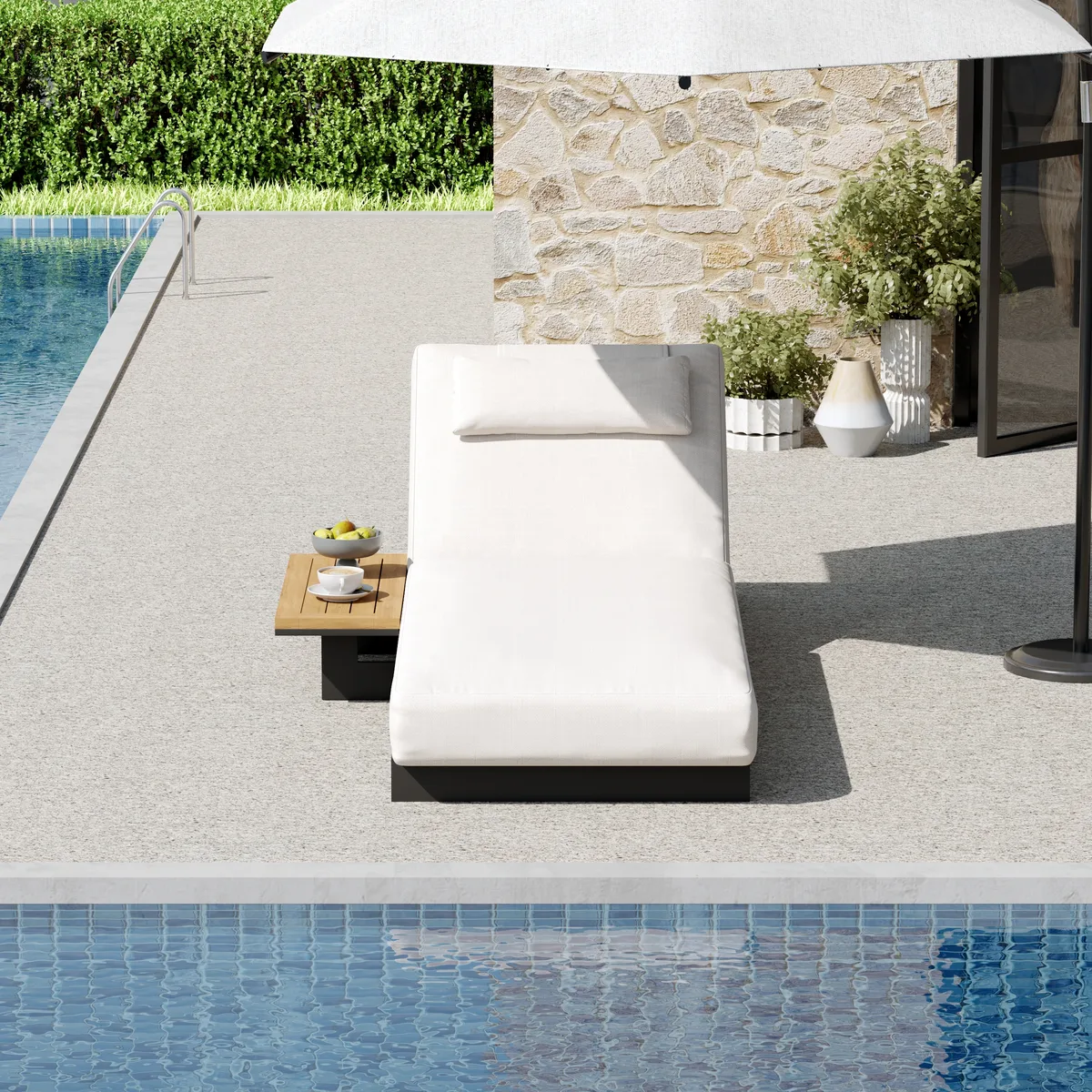 Tevara Single Outdoor Teak & Aluminum Adjustable Chaise Lounge with Black Cover — image 26