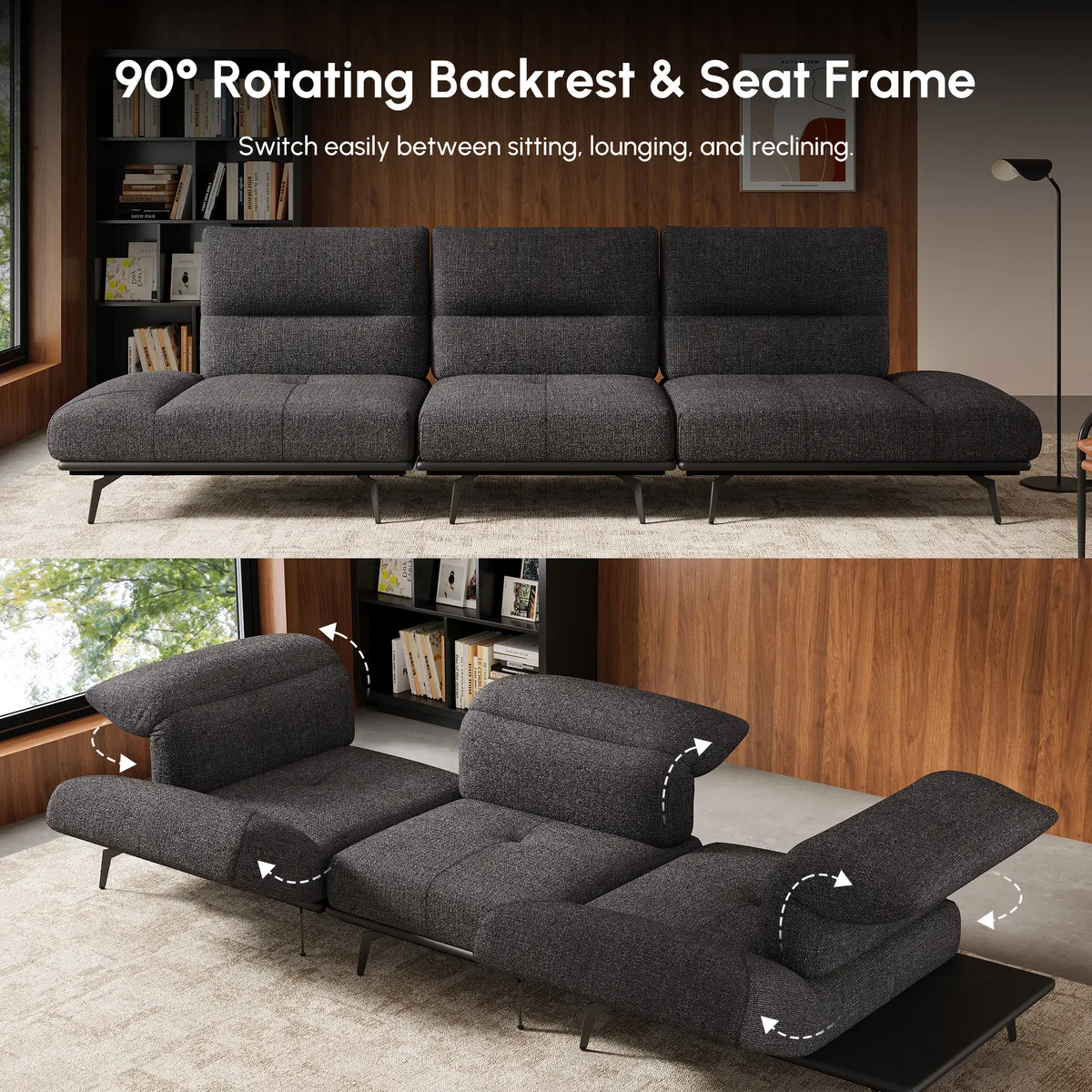 2-Piece Yarn-Dyed Fabric and Faux Leather Reclining Sectional Sofa — image 7