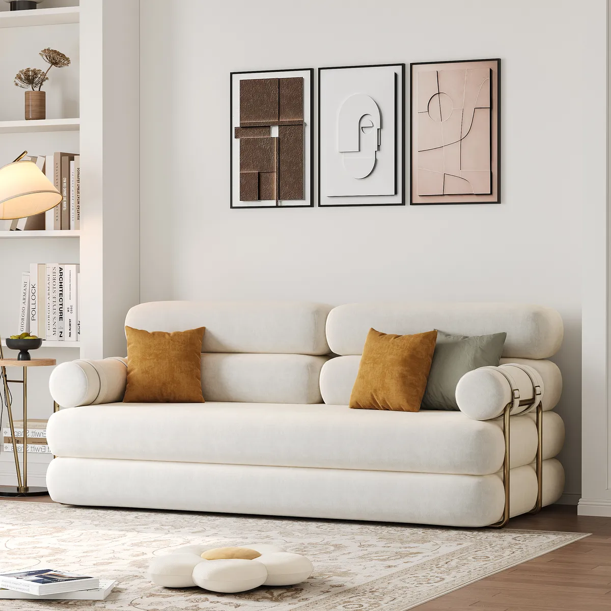 81" Queen 3-Seater Velvet 4 in 1 Futon Convertible Sleeper Sofa — image 14