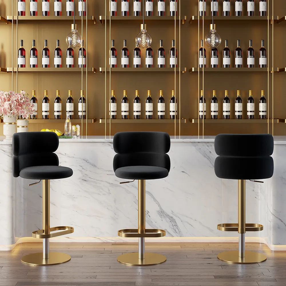 Modern Bar Stool Velvet Adjustable Height Swivel Black with Full Back Counter Stool — image 12