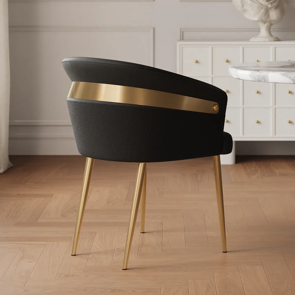 Modern Black PU Leather Dining Chair Curved Back with Gold Legs — image 14