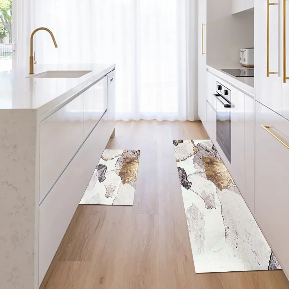 2 Piece Abstract Gold Non-Slip Abstract Kitchen Runner Mat Set Modern Kitchen Rug — image 2