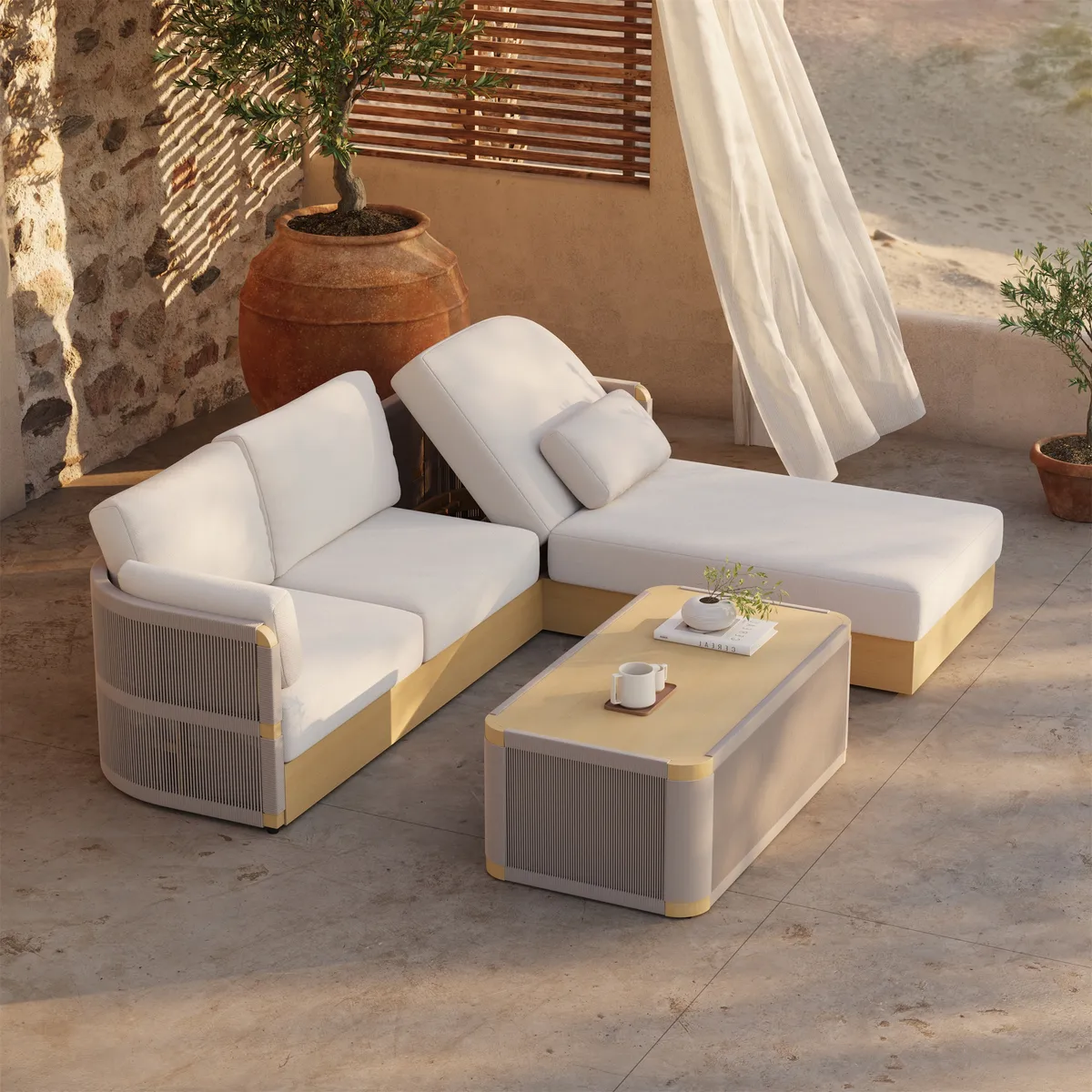 Costra Handwoven Rope Adjustable Outdoor Chaise Sofa Set — image 11