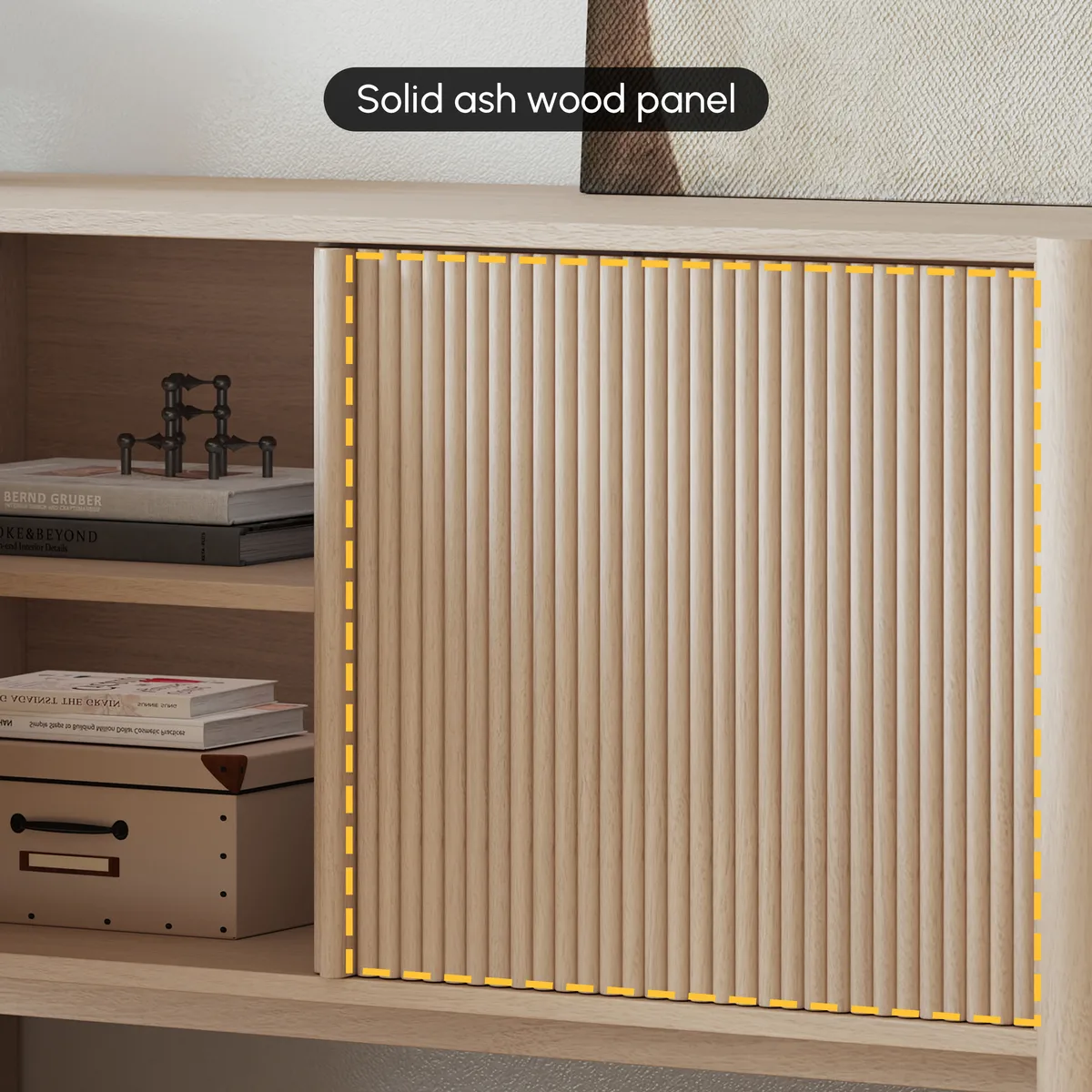 80" Solid Wood Fluted Black TV Stand with Cabinets — image 29