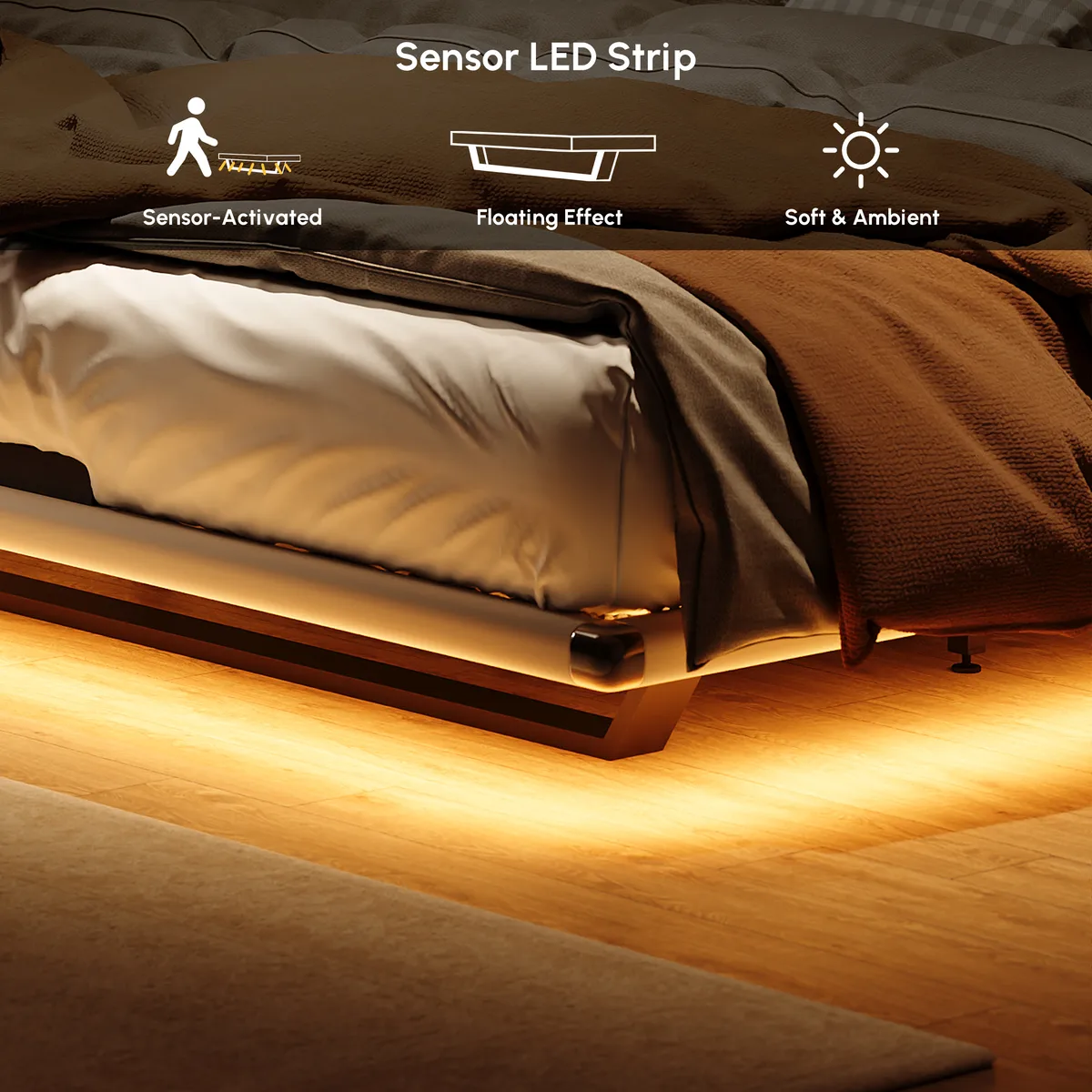 Modern King Size Floating Bed Frame with Light & Adjustable Headboard — image 6