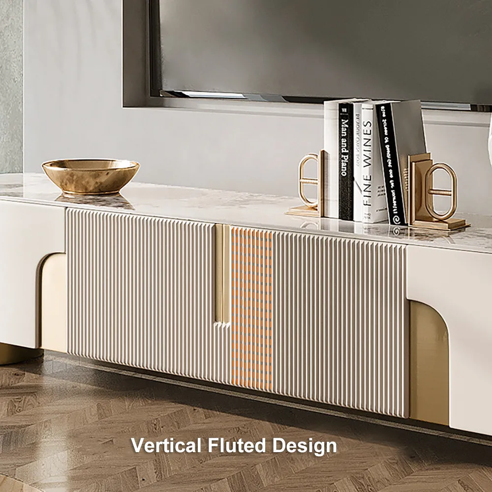 78.7" Stone Top Beige & Gold TV Stand with 4 Doors and Storage — image 8