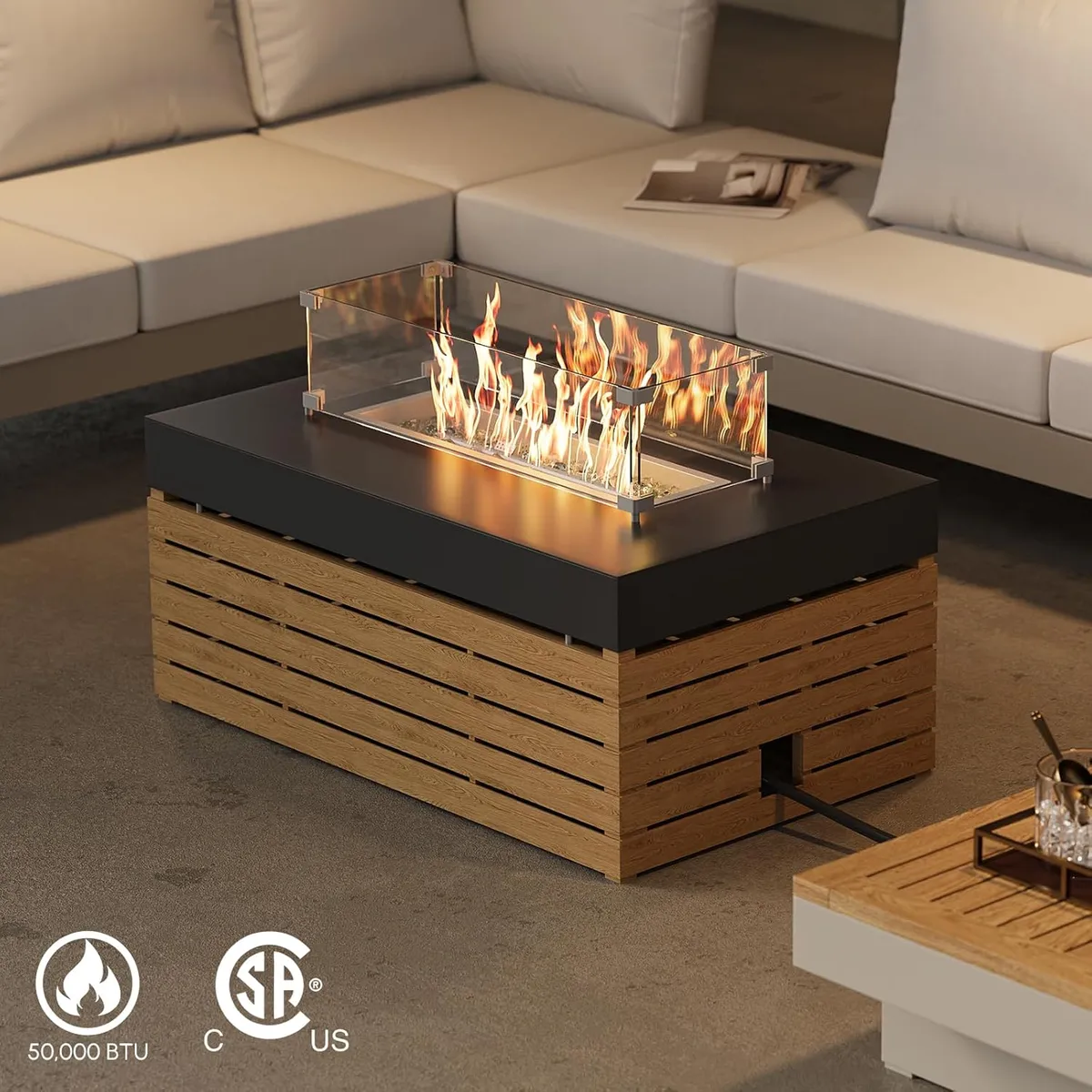 Tevara 47" 5-Pieces Modular Teak Outdoor Sofa Set with Smokeless Fire Pit for 6 Person — image 7