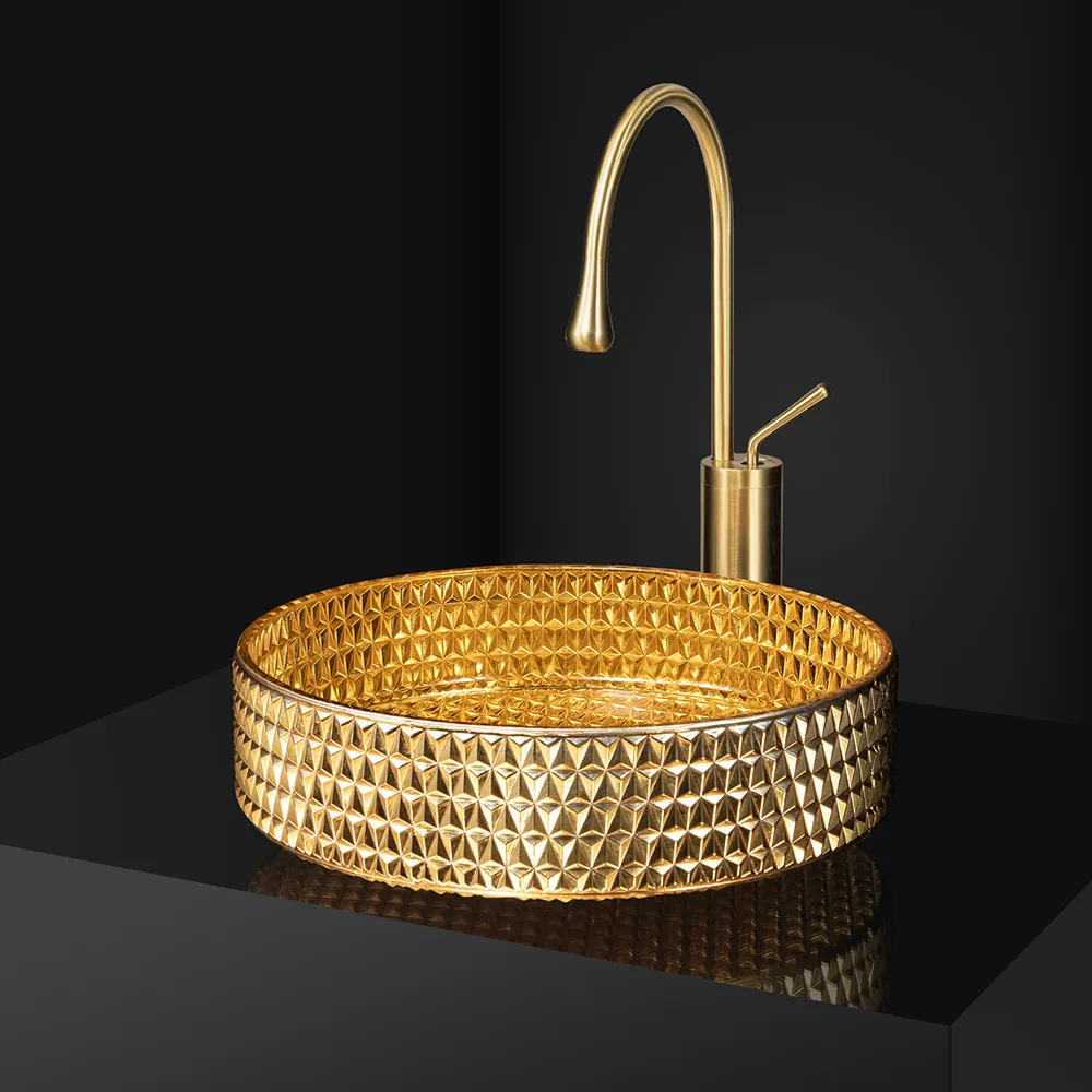Vessel Transparent Diamond Shaped Crystal Glass Bathroom Wash Sink — image 4