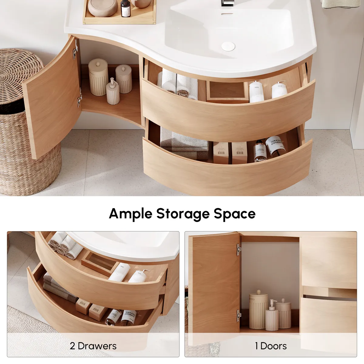35" Floating Curved Bathroom Vanity Half-Circle Bathroom Cabinet — image 20