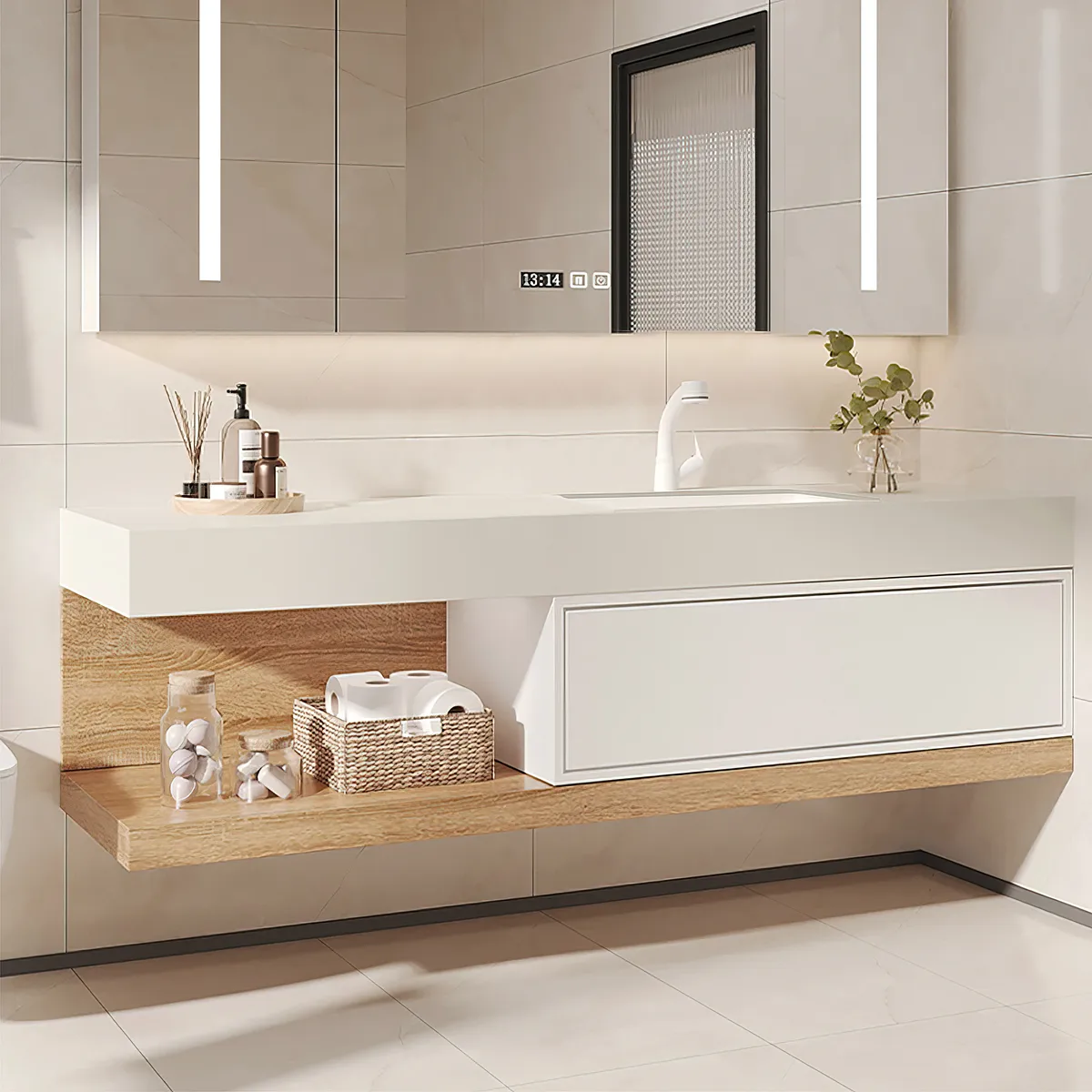 39" Modern Floating Bathroom Vanity White & Natural with Sink — image 22