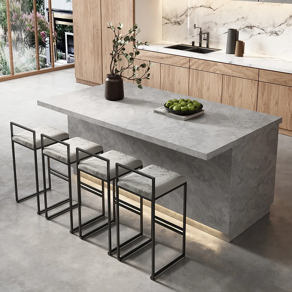 72" Japandi Kitchen Island with Seating Gray Wooden Storage Kitchen Cabinet &