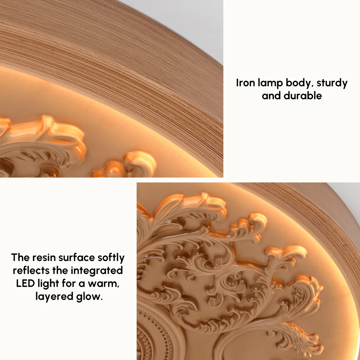 French Elegant White Resin 3D Carved LED Dimmable Flush Mount Ceiling Light — image 15