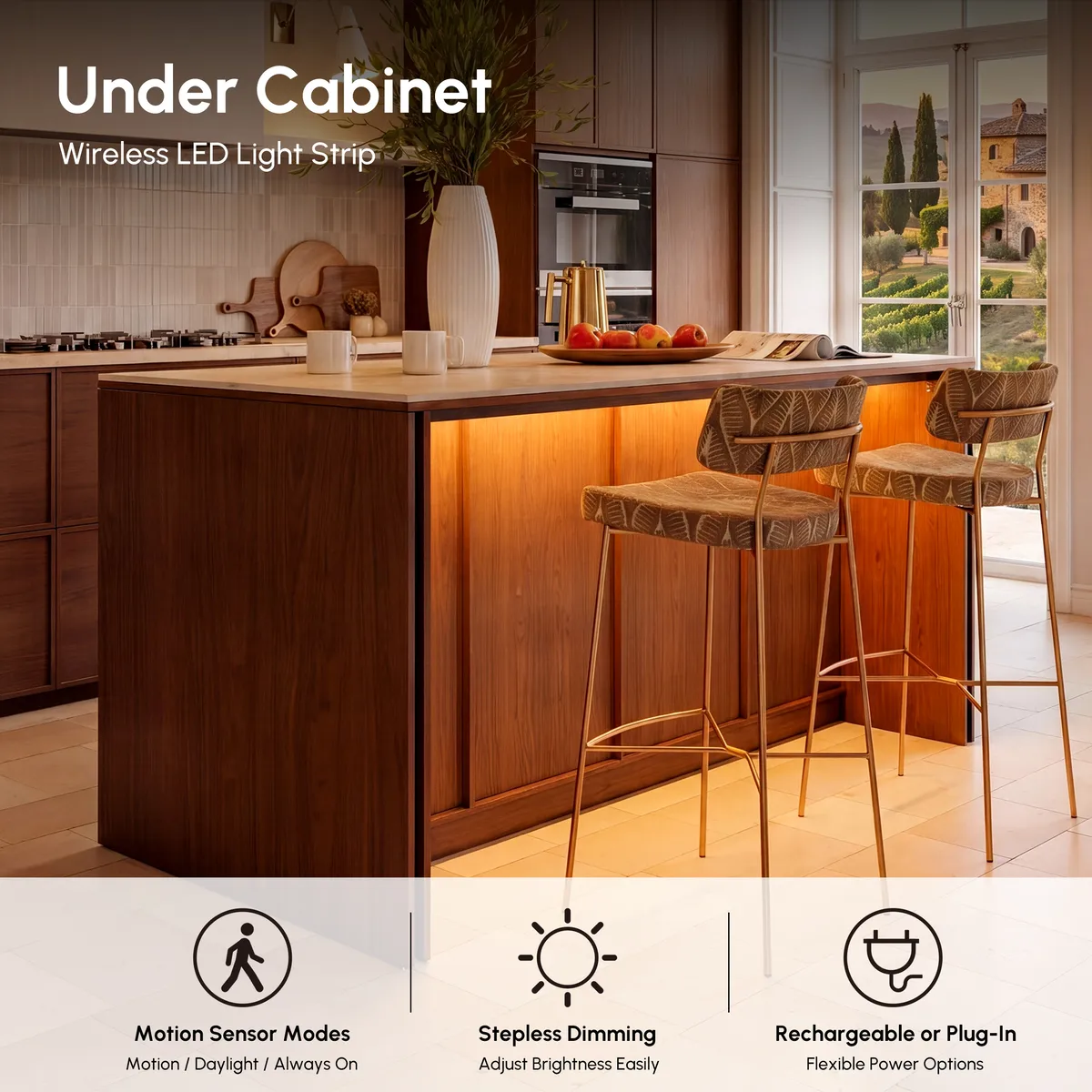 Modern 72" Faux Travertine Sintered Stone Kitchen Island with Storage & LED Light — image 10