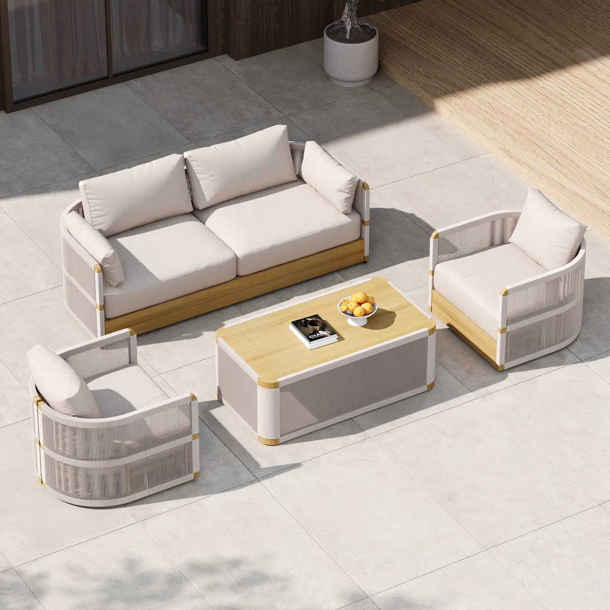 Costra Modern Aluminum & Rope Outdoor Swivel Sofa Set with Coffee Table & Cover — image 13