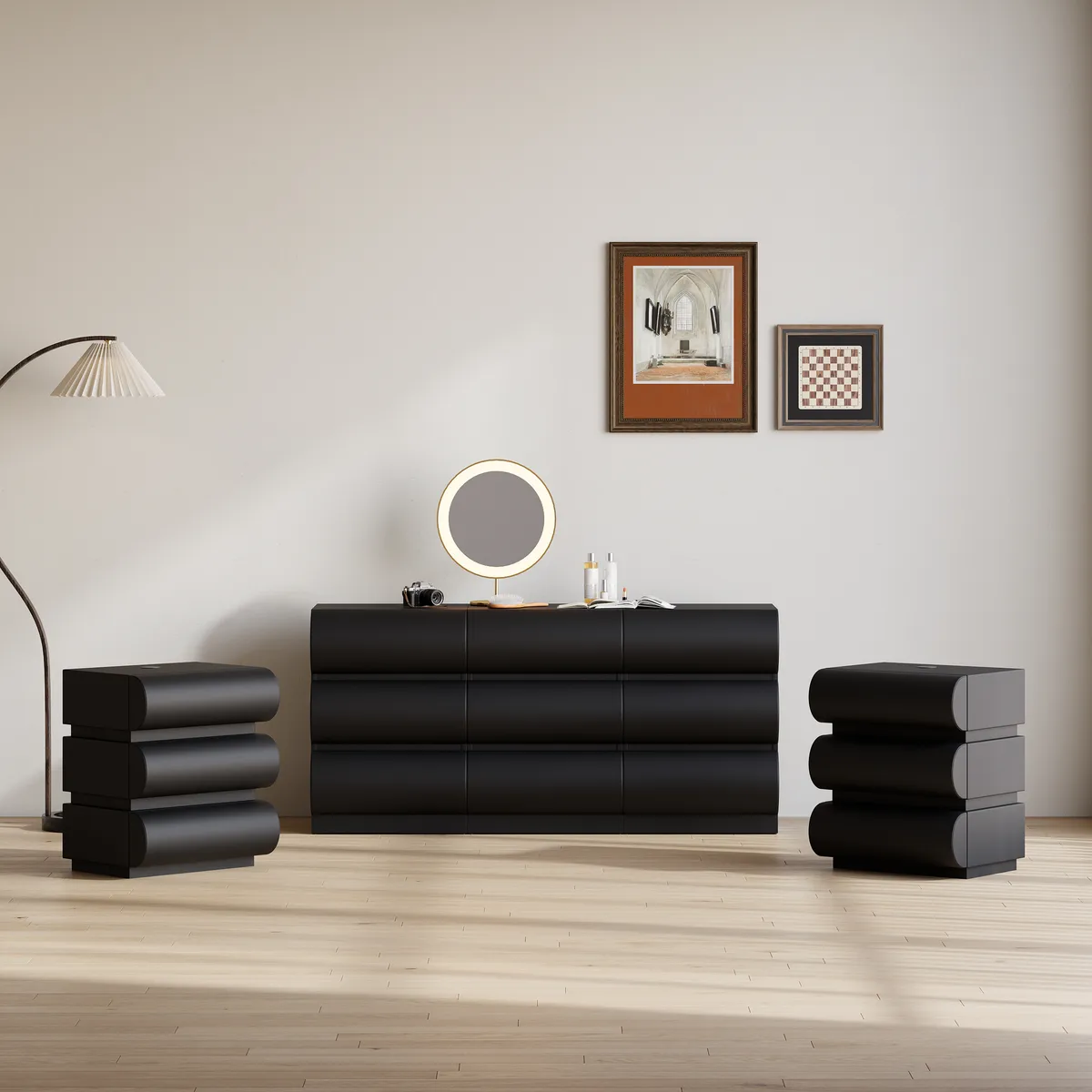Humply Modern Black Leather 6 Drawer Dresser Chest with Storage Cabinet — image 14