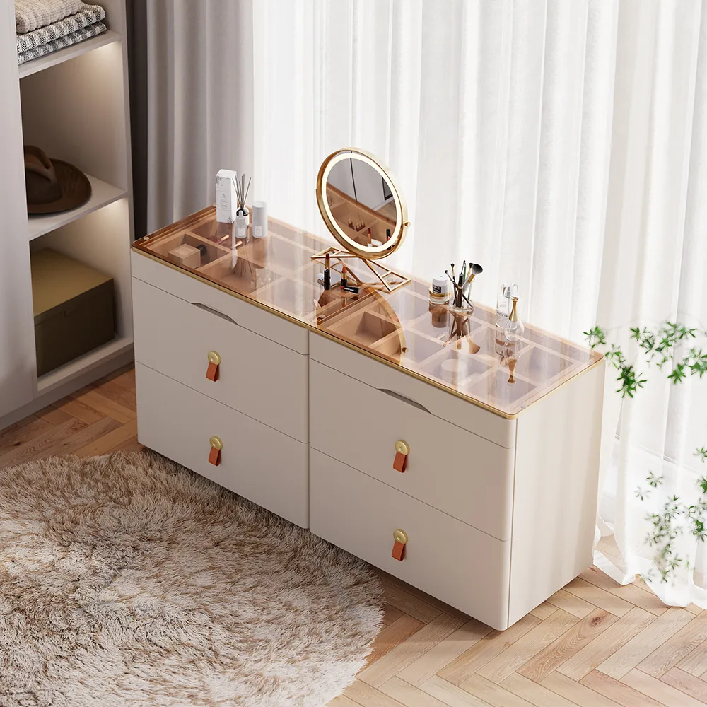 47"W Modern Glass Champagne Dresser 6 Drawer Closet Island with Jewelry Display Storage — image 2