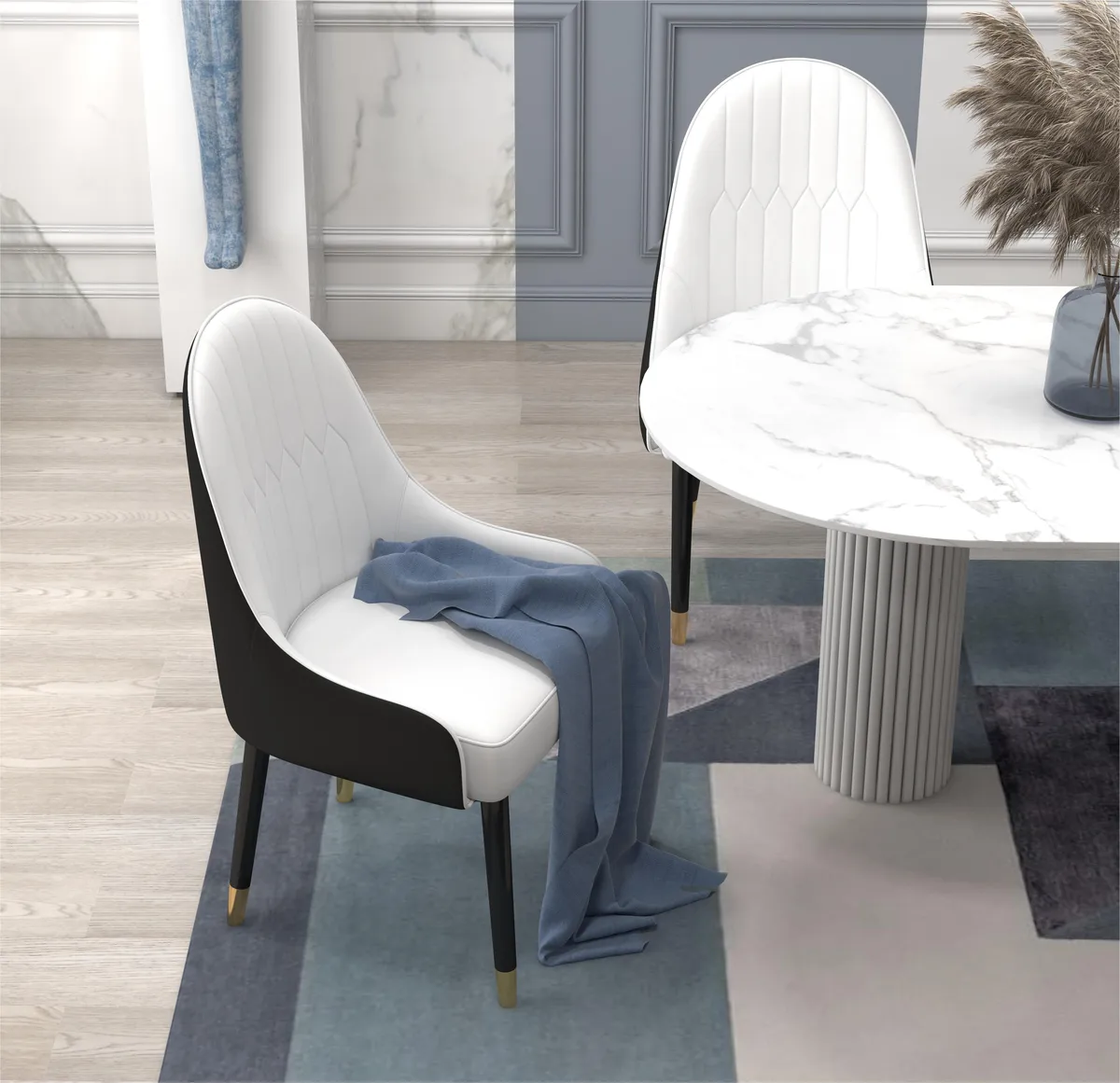 Darg Modern PU Leather 6-Piece Dining Chairs in White & Gray with Metal Legs — image 18