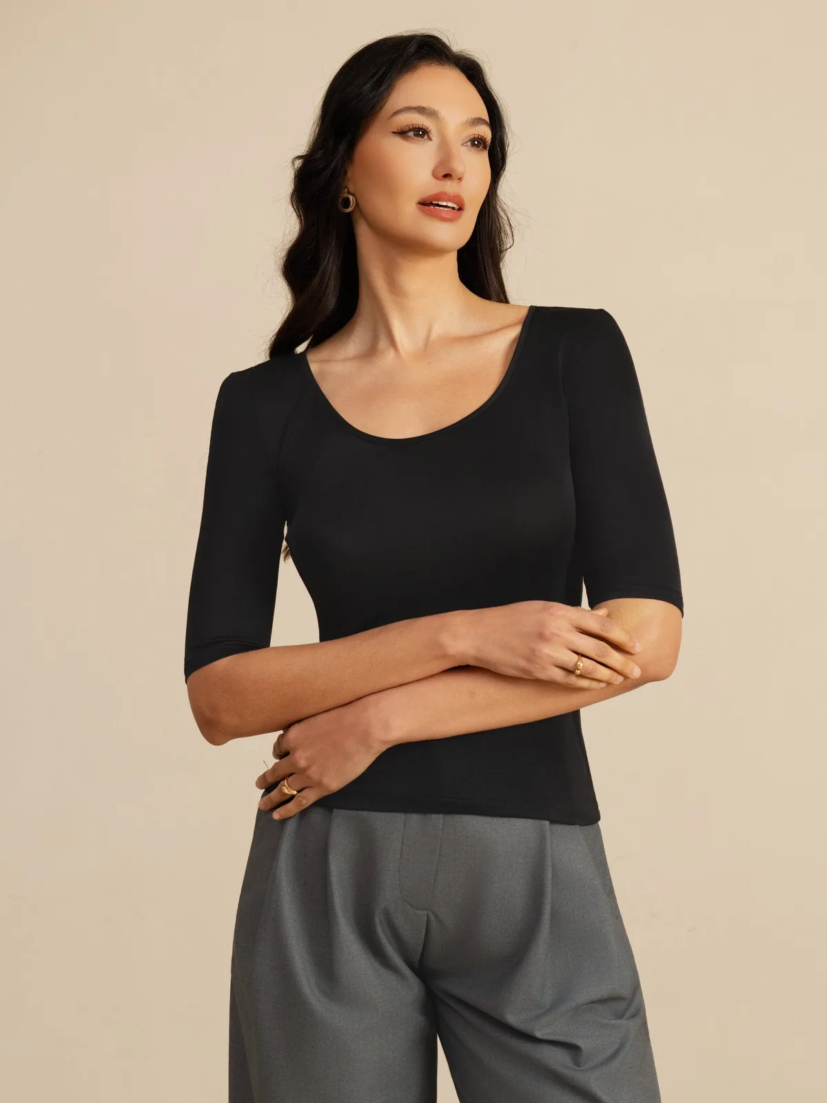 100% Mulberry Silk Women's Half Sleeve Scoop Neck Top — image 4
