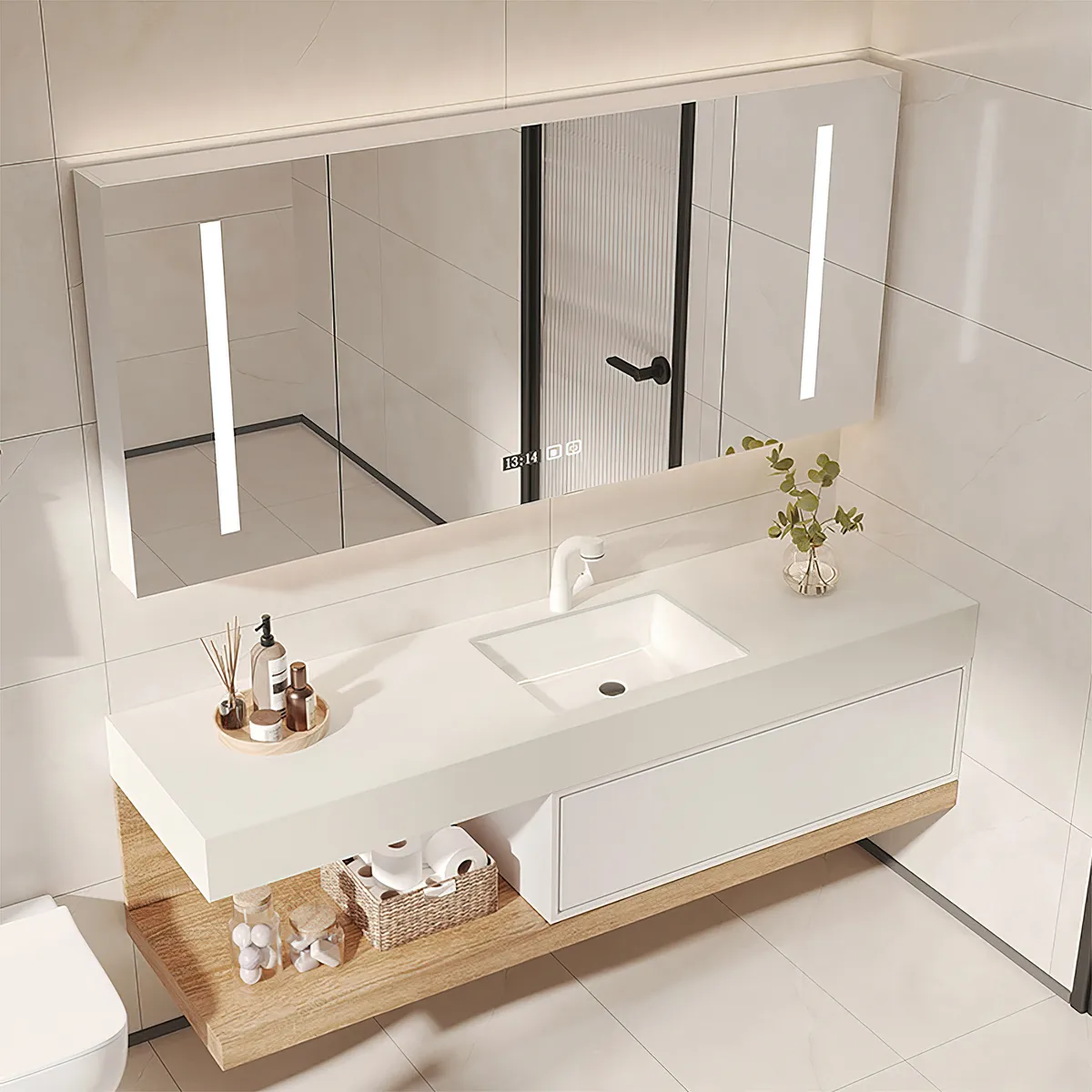 39" Modern Floating Bathroom Vanity White & Natural with Sink — image 27