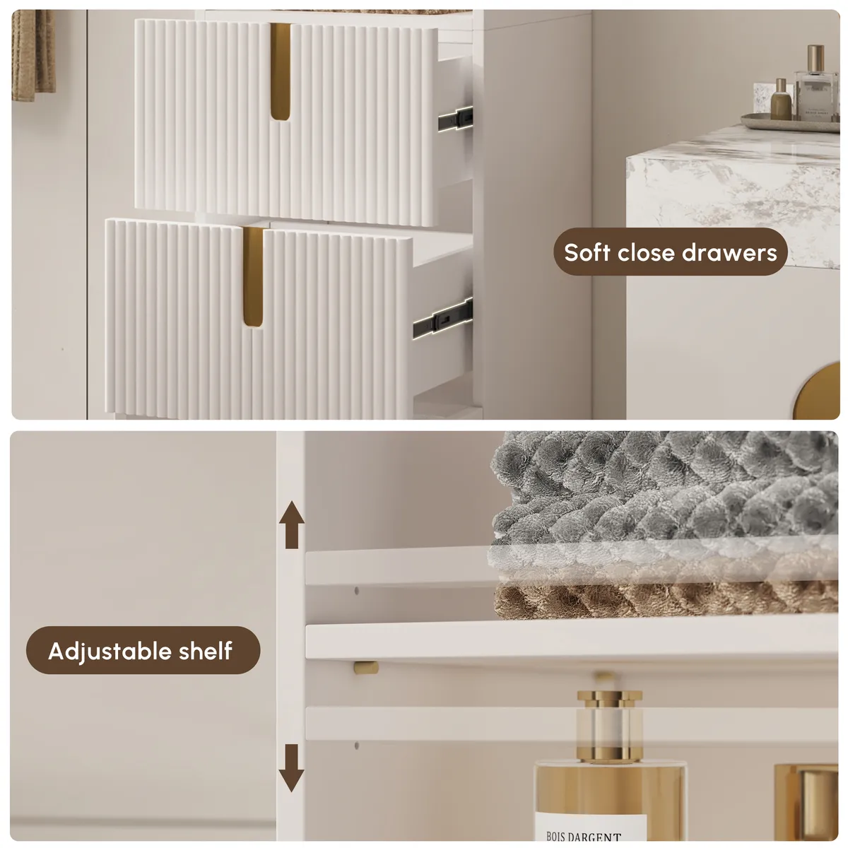 Artis 59" Bathroom Storage Cabinet – Freestanding Linen Tower with 2 Drawers & 2 Doors — image 15