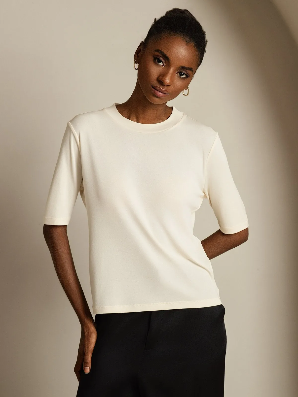 Women's 100% Mulberry Silk Half Sleeve Round Neck T-Shirt — image 5