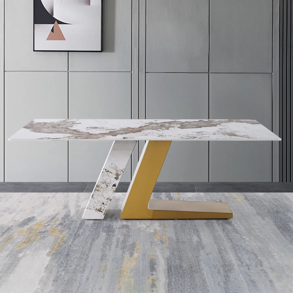 Modern 79" Rectangle Faux Marble Dining Table with 8 Chairs — image 6
