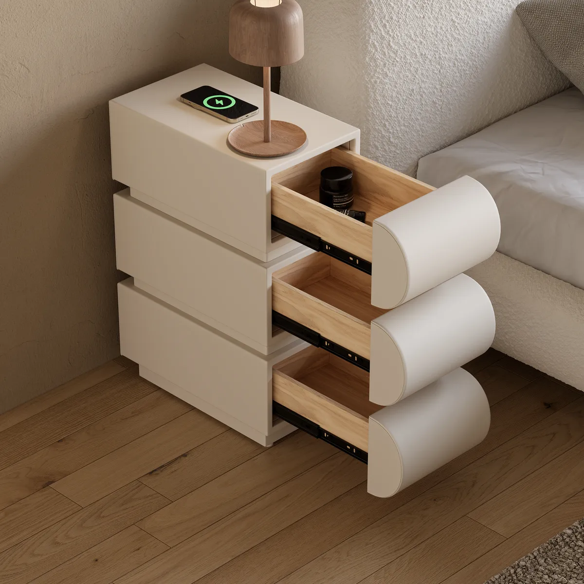 Narrow Humply Leather 3-Drawer Smart Nightstand with Sintered Stone Top — image 14