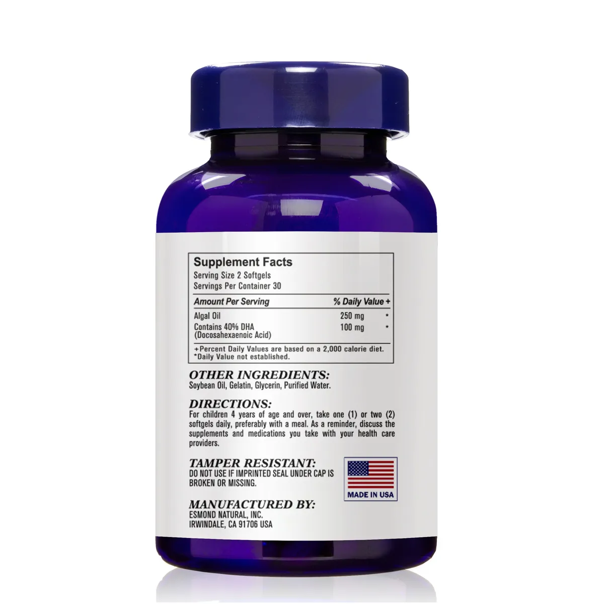 DHA Algal Oil (Made with Onavita Oil. 40% Docosahexaenoic Acid. Supports brain, eye and nervous system), USA, FDA, GMP, NPAC-500mg, 60 Softgels — image 3